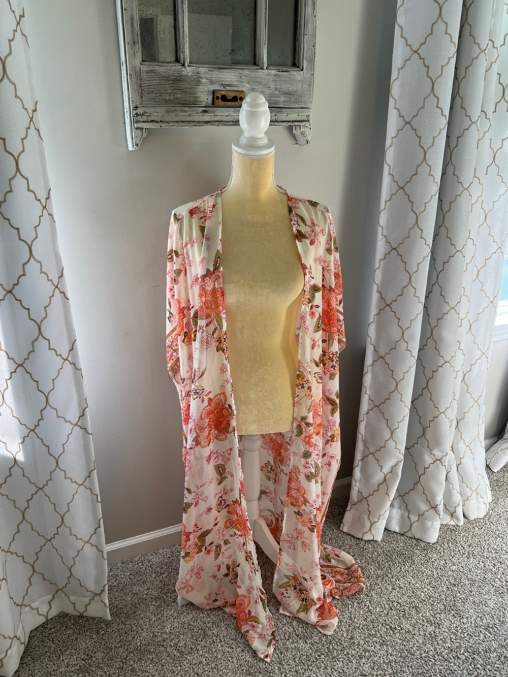 Floral Chiffon Kimono Duster in Soft Pink and Coral